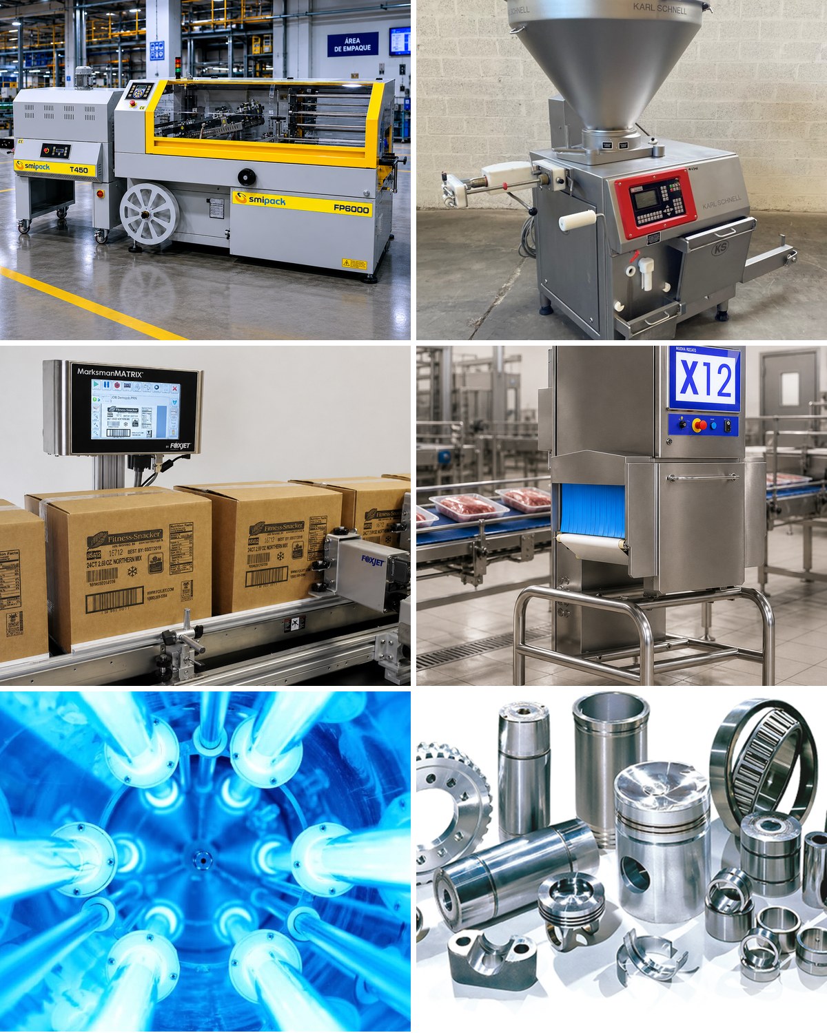 Productos RIERBA: envolvedoras, embutidoras, codificación, inspección por rayos X, desinfección y repuestos